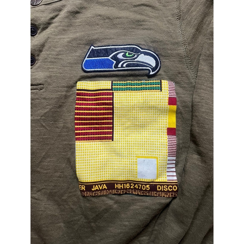 Lucky Brand Long Sleeve Henley T Shirt Seattle Seahawks Pocket‎ Graphic Khaki L